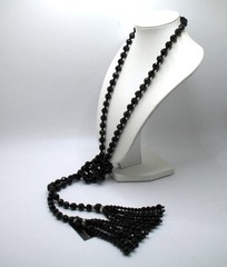 Vintage RJ Graziano black French Jet glass bead and rhinestone sautoir necklace