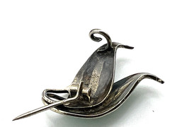 Norway Finn Jensen Sterling silver enamel leaf brooch light green Guilloche