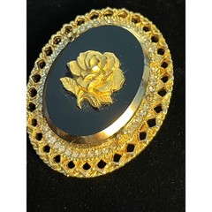 Vintage Black and Gold Toned Rose Brooch Pendant Whimsigoth Dark Romance