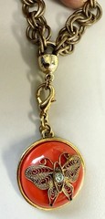 John Wind Maximal Art Butterfly Necklace Gold Tone Red Resin Pendant Signed