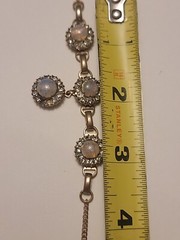 Vintage Faux Fire Opal Cabochon Clear Rhinestone Necklace Drop Pendant 15.5″