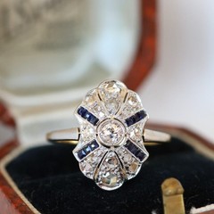 Art Deco Lab Created Diamonds ring with Blue Sapphire 925 Sterling Silver Ring