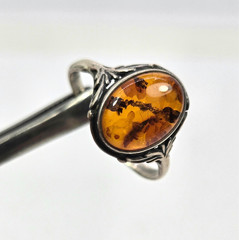 VTG Sterling Silver Baltic Amber Ring Flower V-8 Designer Valerio Size 11.75