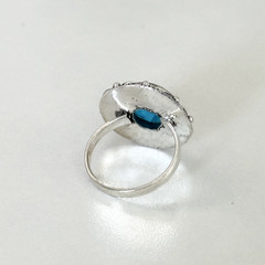 Ladies Blue CZ Round Faceted Stone Flower Silver Tone Band Ring Size 7.5