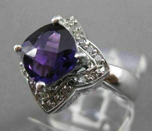 ESTATE LARGE 2.25CTW DIAMOND & AAA AMETHYST 14KT WHITE GOLD FLORAL STAR RING