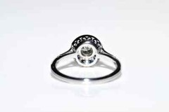 Art Deco Style Round Lab Created Diamond & Sapphire Halo 14K White Gold FN Ring