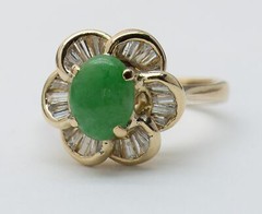 Apple Jade Diamond Baguette Daisy Halo 18k Gold Ballerina Ring