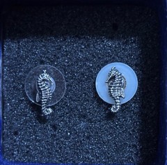 3 pair Vintage 90’s Seahorse earrings, I pr silver studs, 2 pr unique dangles