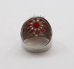 1.48CTW Oval and Pear Shape Coral Southwestern Style Sterling Silver Ring Size 8