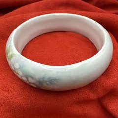 Vtg Floral Handpainted Porcelain Bracelet Cuff. Signed ISA. See pics.