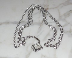Antique Vintage Sterling Silver open-back faceted Crystal Chain Necklace Fob 63″