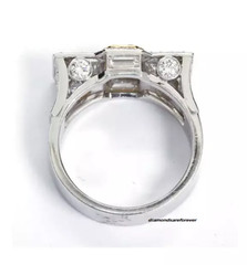 Classic Fancy Intense Yellow Emerald-Cut Citrine & Old Mine Cut CZ Art Deco Ring