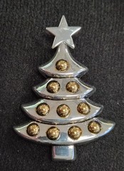 Vintage Signed BEST Silver Christmas Tree W/ Gold Ornaments Pendant Pin / Brooch