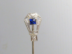Vintage / Antique 14K White Gold , Sapphire & Diamond Stick Pin J Estate Find !