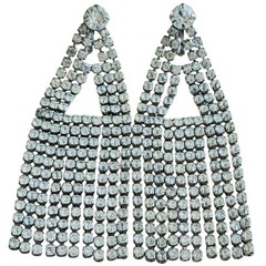 Sparkly Statement Earrings VTG Clip Crystal Austrian Rhinestone Dangle Waterfall