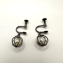 Vintage Japanese Cultured Pearl Earrings Dangle Screwback Sterling Silver