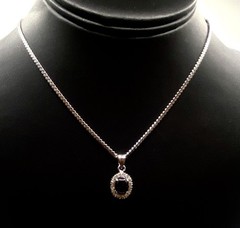 Vintage Sterling Silver Black Onyx & CZ Oval Pendant 7/8” Long
