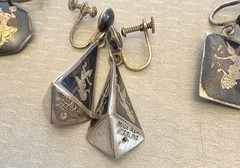 Vintage Siam Sterling Silver Niello Enamel Screw Back Earrings Dangle Drop LOT 3