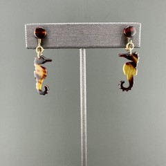 Vintage GF Seahorse Earrings Brown Beige Translucent Light Weight Screw Back
