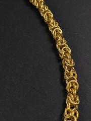 Heavy Gold Tone Byzantine Chain 30 In Textured Metal Necklace Clasp Link Round