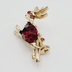 Vintage Red Rhinestone Reindeer Christmas Holiday Rudolph Brooch Pin Tiny 1 inch