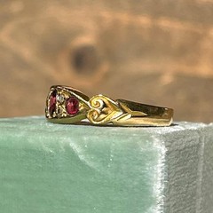 Art Deco Style Edwardian 7 Stone Pink Ruby Lab Created Diamond Ring 18k Gold FN
