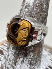 VTG STERLING WARRIOR HAND CARVED TIGERS EYE CAMEO MEN’S SZ 8.75 RING 925
