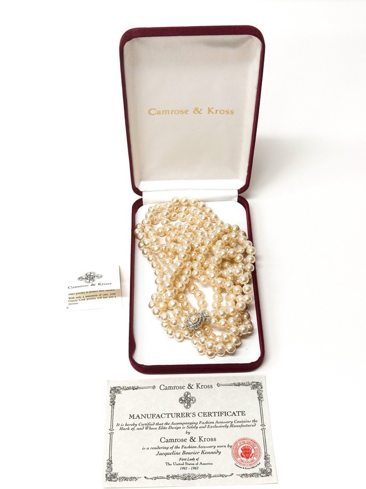 CAMROSE & KROSS JBK TRIPLE STRAND PEARL NECKLACE WITH FLOWER CLASP 27 INCHES