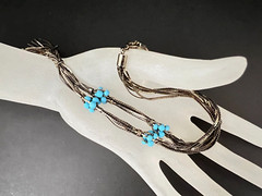 Medici Signed Silver Tone Turquoise Glass Beads Braided Multi Strand Necklace