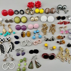 Vintage Clip Earrings Lot of 44 Mix Materials Enamel Lucite Glass Acrylic Stone