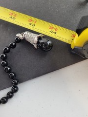 Black Glass Bead Rhinestone Tassel Lariat Necklace +Enhancer Signed Replica 44″