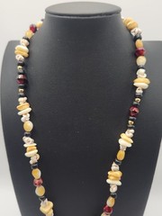 Vintage Artisan Beaded Necklace Bone Shell Agate Boho Tribal Statement