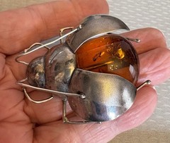Vintage Baltic Amber Insect Brooch 925 Sterling Silver 3D Figural Big Bee Bug