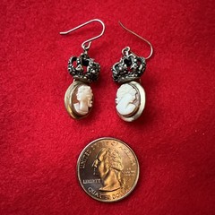 ARTISAN HANDCRAFTED CAMEO AND CROWN PIERCED VICTORIAN STYLE EARRINGS
