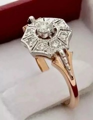 Art Deco Style Round Cut Lab Created Diamond 14k Yellow Gold FN Wedding Ring