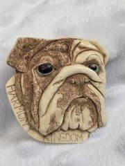 Vintage Harmony Kingdom Pin English Bulldog Resin Brooch Retired 3D Green Eyes