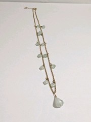 Vintage Faux Aquamarine Station Beads & Gold Tone Cable Link Chain Necklace. 29″
