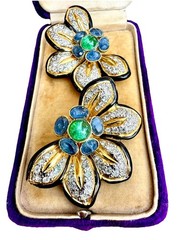 Vogue Bijoux Couture Poured Glass Enamel Floral Clip Earrings Rare Runway Style