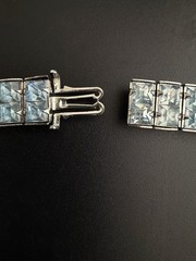 Art Deco Style Ice Blue Rhinestone Choker Collar Necklace Princess Cut VTG 14.5”