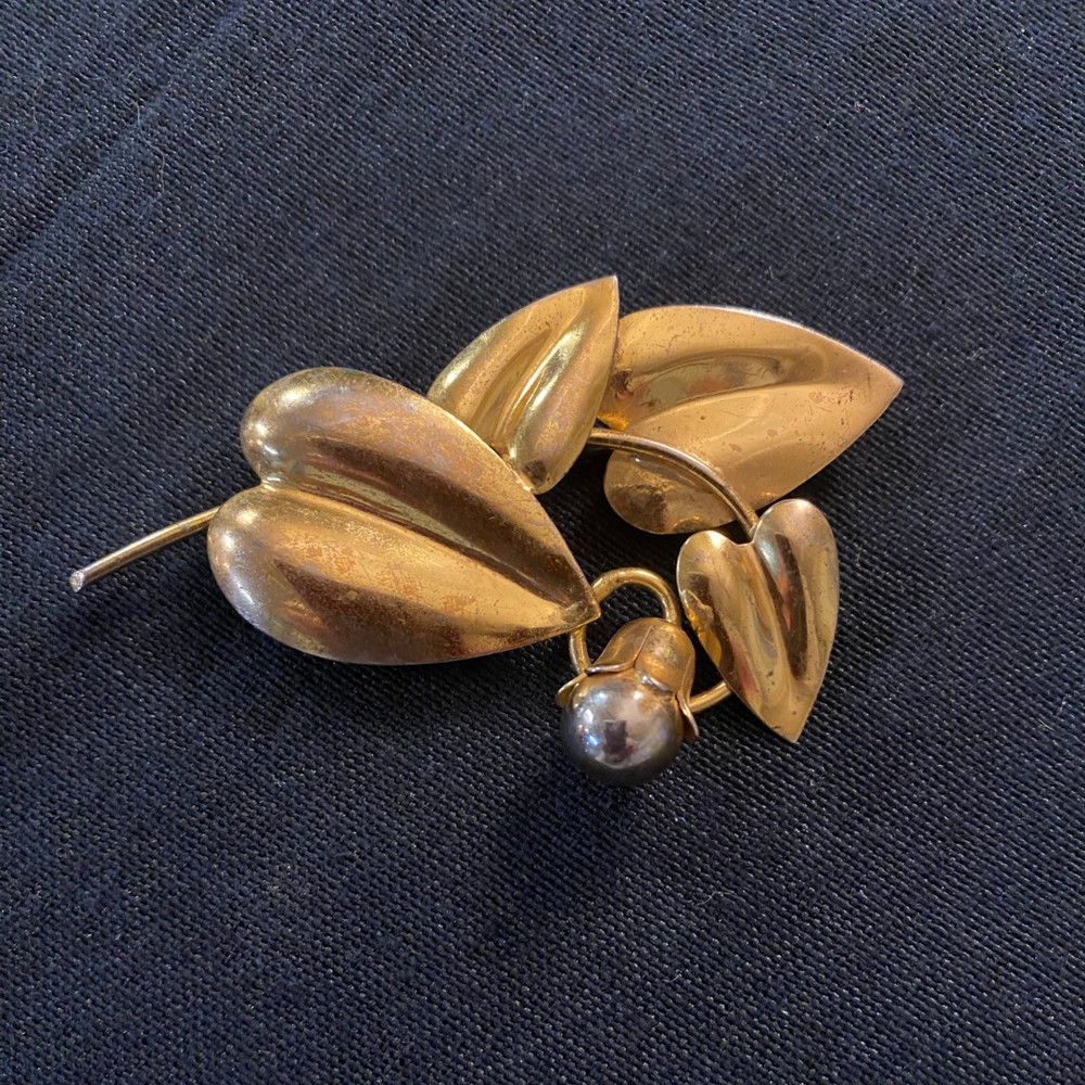 McClelland Barclay Bell Flower Brooch Vine Heart Leaf Sterling Silver Gold Wash