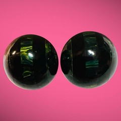 Vintage Laminated Bakelite Earrings: Domed Blue Moon & Black Catalin Stripes