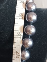 18in Glass Metallic Black Faux Pearls Necklace Large 0.5 Inch/12mm, Big Clasp