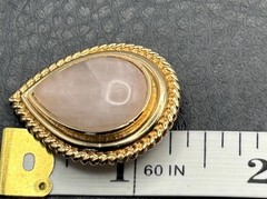 Vintage 80s Rose Quartz Hand Bead Necklace Gold Tone Teardrop Clip Earrings Set