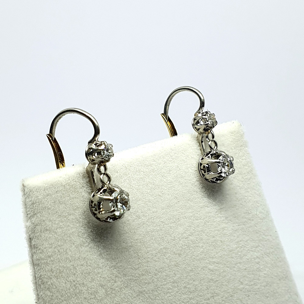 Antique Platinum Pendant Earrings With Natural Diamonds – 736