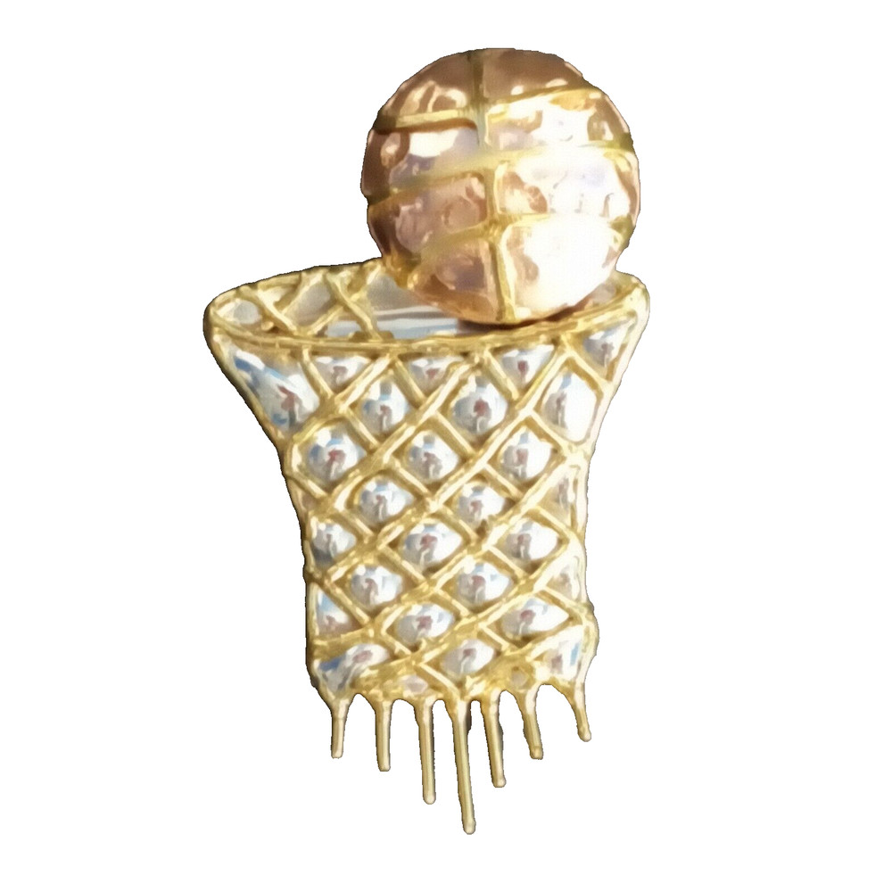 Vintage Mixed Metal Basketball Hoop & Ball Pin Brooch Pendant Mexico 3.5″ EUC