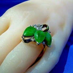 EARTH MINED Jadeite JADE Antique DIAMOND Ring Art Deco SOLID 14K GOLD Statement