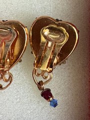 Michal Golan Earrings Clip On Heart Drop Dangle Gold Tone Byzantine Style Mosaic