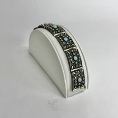 Etruscan Revival Turquoise Glass Silver Tone Vintage Bracelet Jewelry Br195