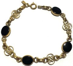 Vintage Jewelry Bracelet SIGNED JMS 12K GF Gold Chain 1/20 Black Cabochon 4