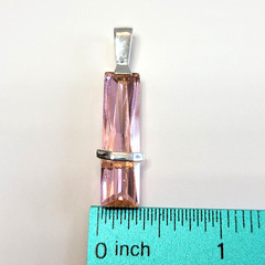 Vintage Pink Cubic Zirconia Baguette Pendant Silver 925, Modernist, 1 5/8″L
